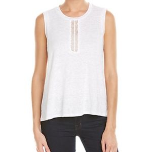 NWT Rebecca Taylor Linen Tank with Lace Inset